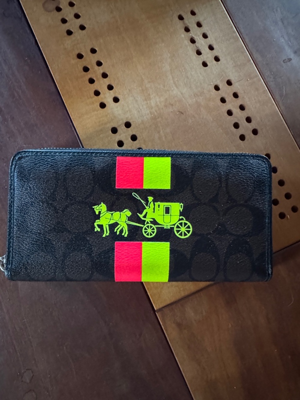 Coach Heritage Neon Striped leather, Rare Signature C Mahogany Wallet